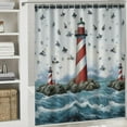 thumbnail image 6 of Orinice  Lighthouse Shower Curtain Set with Non-Slip Rug Toilet Lid Cover and Bath Mat Nautical Sailboat Bathroom Curtain Seascape Fabric Bathtub Decor 60x72, 6 of 7