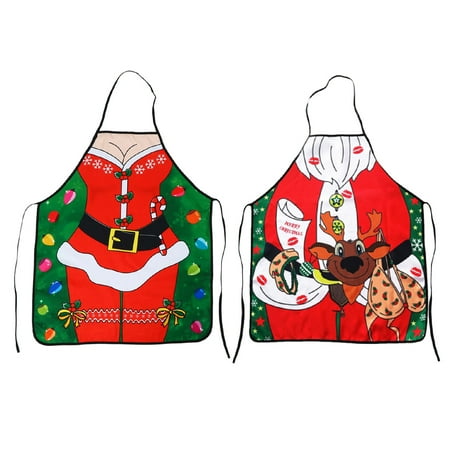 

2Pcs Christmas Pinafore Cartoon Printed Aprons Decorative Apron Party Supplies