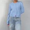 thumbnail image 4 of Women's button-down long-sleeved round neck cropped cardigan sweater cute knitted clothing, 4 of 9