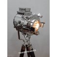 thumbnail image 2 of Designer Collectable Chrome Steel Spot Light With Black Wooden Tripod Low Floor Lamp Stand, 2 of 4