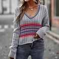 thumbnail image 2 of Blusa adelgazante de empalme de punto de manga larga para mujer Suéteres con cuello en V Pompotops hdfakjf11551, 2 of 8