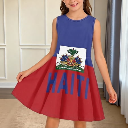 Toddler Dresses Cartoon Sleeveless Cute Summer Party Play Dress Toddler Girl Dress Blue 6-7 Years