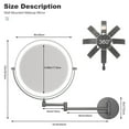 thumbnail image 6 of 8 Inch Rechargeable Lighted Makeup Vanity Mirror Wall Mounted, 1X/10X Magnifying Mirror with Light for Bathroom 3000mAh USB Charging, Black Wall Mounted Mirror Swing Arm with 3 Light for Makeup, 6 of 9