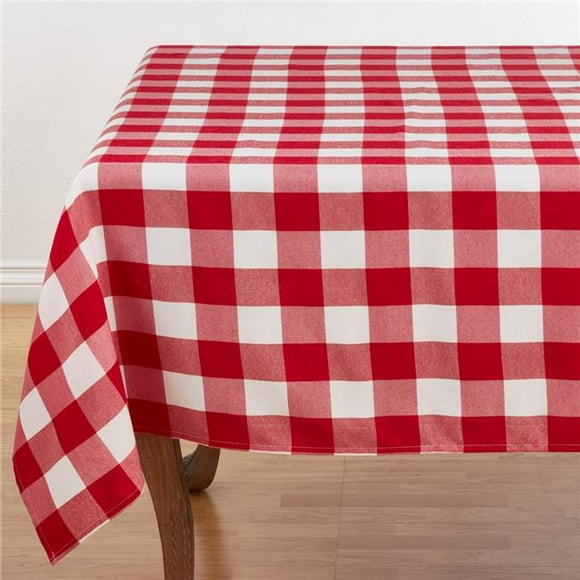 SARO 5026.RW70S 70 in. Nappe Carrée en Coton Mélangé à Carreaux de Buffle - Rouge &amp; Blanc