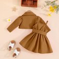 thumbnail image 3 of Odeerbi Toddler Girls Slip Pleated Dress with Notched Lapel Cropped Jacket Two Pieces Dress Set Fashion Solid Color Jacket Long Sleeve Coat Solid Color Strap Skirt Two Piece Set Khaki, 3 of 8