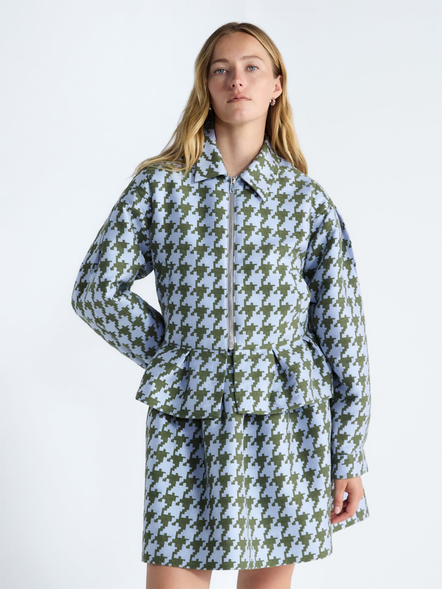 Free Assembly Women's and Women's Plus Houndstooth Peplum Jacket