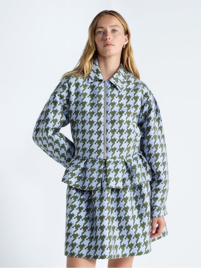 Free Assembly Women's and Women's Plus Houndstooth Peplum Jacket