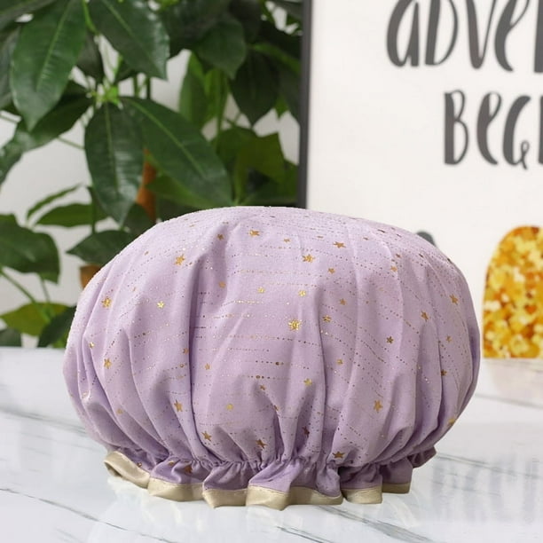Gorro de ducha de doble capa engrosado, gorro para secar el cabello, gorro de ducha impermeable de poliéster y algodón bronceador para mujer, gorro de ducha para adultos de PEVA, gorro de ducha para