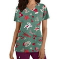 thumbnail image 2 of Pntutb Moda para mujer Camisetas de manga corta con cuello en V Uniforme de trabajo Estampado de Navidad con tops de blusa de bolsillo Pntutb Pntutb-3191, 2 of 5