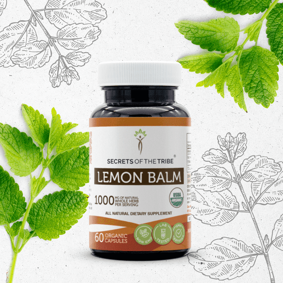 Secrets Of The Tribe Lemon Balm Organic Capsules Dietary Supplement, Natural Herbal Capsules for Mood Support, Certified Organic Lemon Balm (Melissa officinalis) Dried Leaf, 60 Capsules
