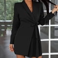 thumbnail image 2 of Women Dress Casual Elegant Dress Solid Color Long Sleeve Waist Tie Pleated Suit Dress Stylish Female Streetwear, 2 of 7