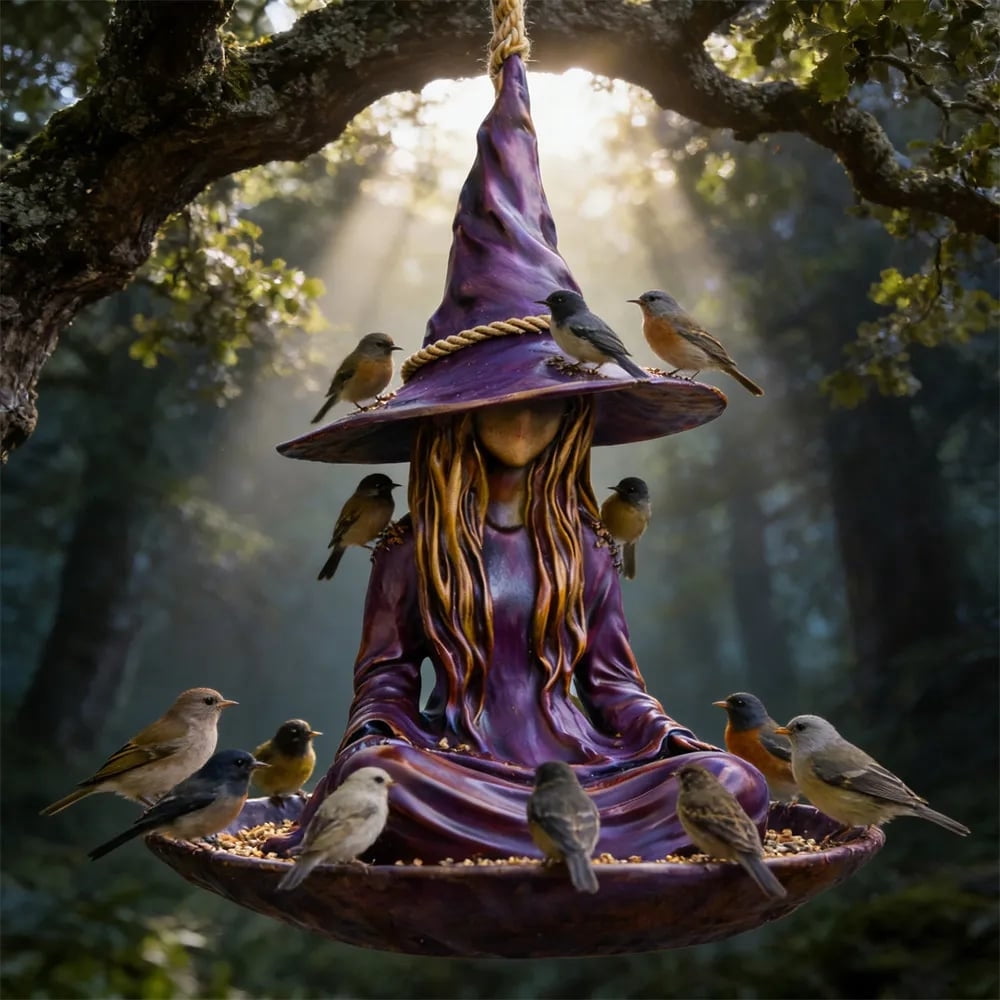 Clearance! 2026 New Halloween Witch Bird Feeder - Meditating Witch Garden Bird Feeder Garden Decoration - Statue Bird Feeders for Outdoors Hanging - Halloween Gifts for K*ids Women Men Mom Dad