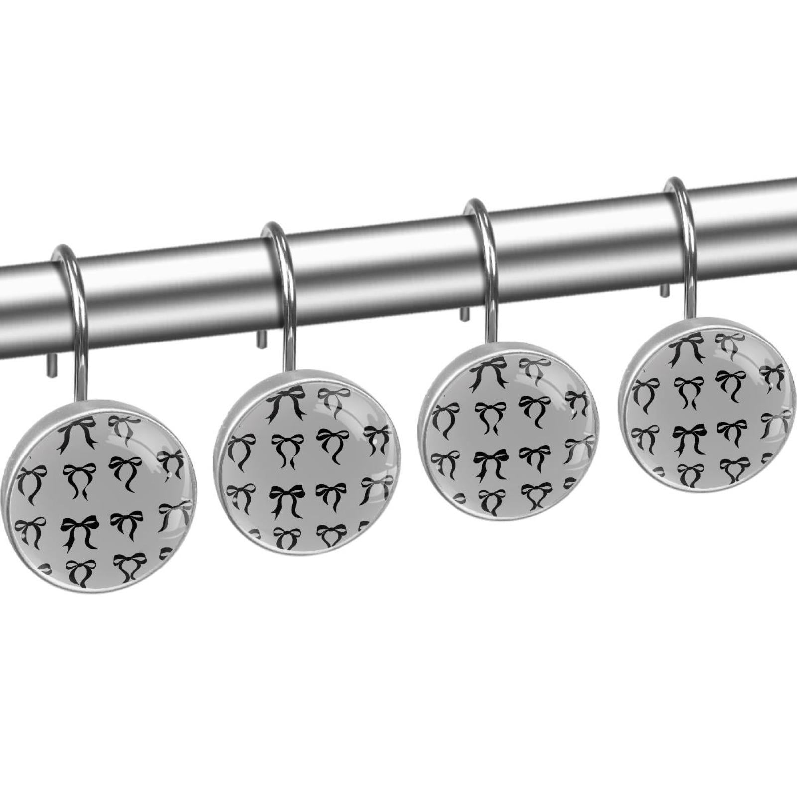 HemaKayy 12 Pcs Shower Curtain Hooks Bathroom Decorative Accessories Black Satin Bow Tie