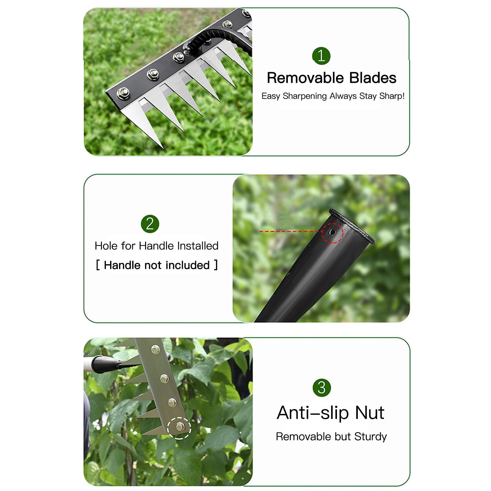Carbon Steel Garden Hand Rake, Heavy-Duty Garden Hand Weed Puller with Carbon Steel Teeth, for Gardening, Yard Lawn, Flower Beds, Soil Cultivation