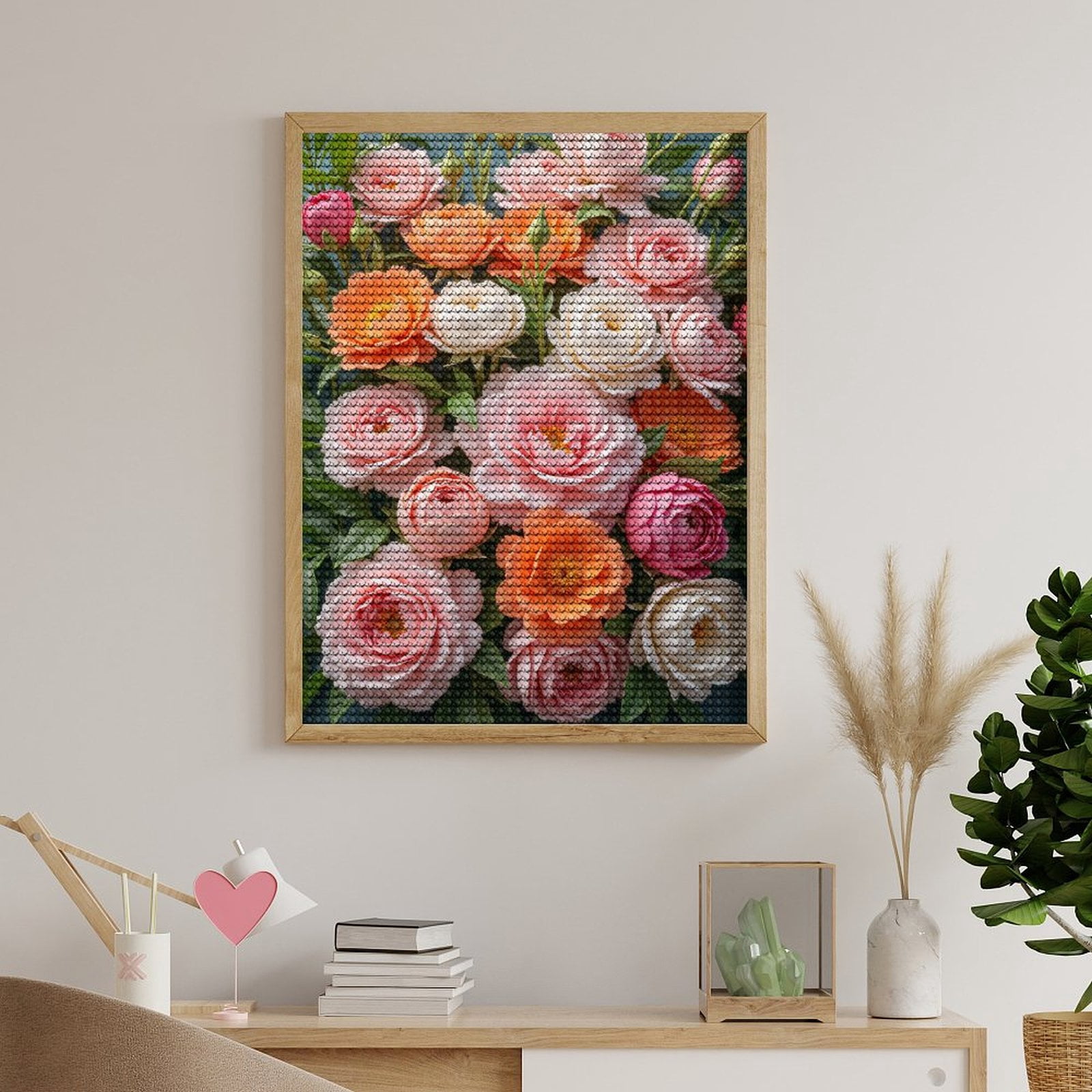 Diamond Art Kits for Adults, Peach Pink Floral Bloom Arrangement 5D Diamond Painting Kits for Adults Beginners, DIY Full Drill Diamond Painting, Gem Art and Crafts 12x16