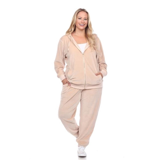 PS2121-10-3X Plus Size Velour Tracksuit Set, Beige - 3XL - 2 Piece