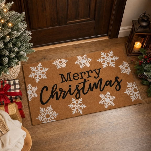 Merry Christmas Welcome Door Mat, Christmas Snowflake Floor Rug, 29.53x17.72inch, Entrance Door Rug for Xmas Indoor Outdoor Home Bathroom Decor