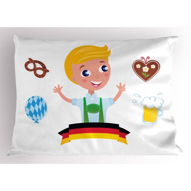 German Pillow Sham Bavarian Boy with Blonde Hair with Oktoberfest
