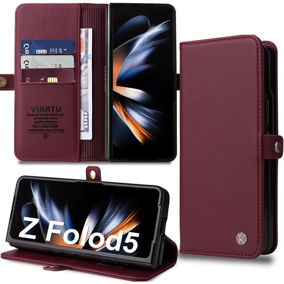 for Samsung Galaxy Z Fold 5 Case 5G Wallet with Card Holder [RFID Blocking] PU Leather Case Kickstand Shockproof Phone Case Cover for Samsung Galaxy Z Fold 5 5G Case (Red)