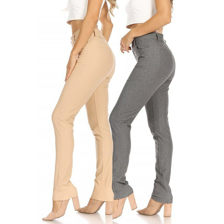 Women's 2 Pack Casual Comfy Slim Pocket Jeggings Jeans Pants with Button