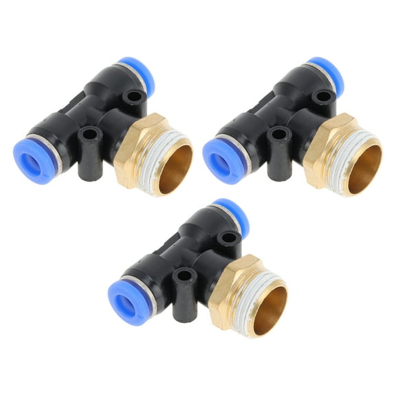 Unique Bargains Push to Connect Air Fittings 1/4" T Type Air Line Quick Joint Plastic Metal 3/8"BSPT 3 Pcs Black Gold Tone