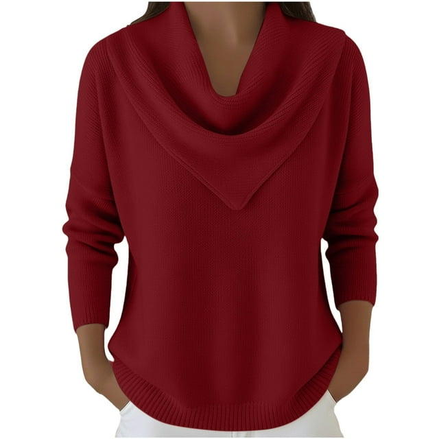 Yigetop Chandail à Col Roulé pour Femmes, Chandail à Col Roulé Surdimensionné pour Femmes, Mode Automne Hiver, Chandail à Col Roulé à Manches Longues Tendance, Chandails d'Hiver pour Femmes Rouge m
