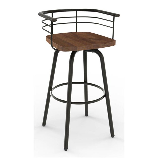 Amisco Brisk 25" Distressed Wood Swivel Counter Stool in Brown/Gun Metal