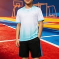 thumbnail image 2 of Odeerbi Niños Niñas Rápido Seco Juego de Entrenamiento de Fútbol Gradiente Geométrico Impresión Cuello En V Camiseta Shorts Conjunto Atlético Para 5-17 Años, 2 of 9
