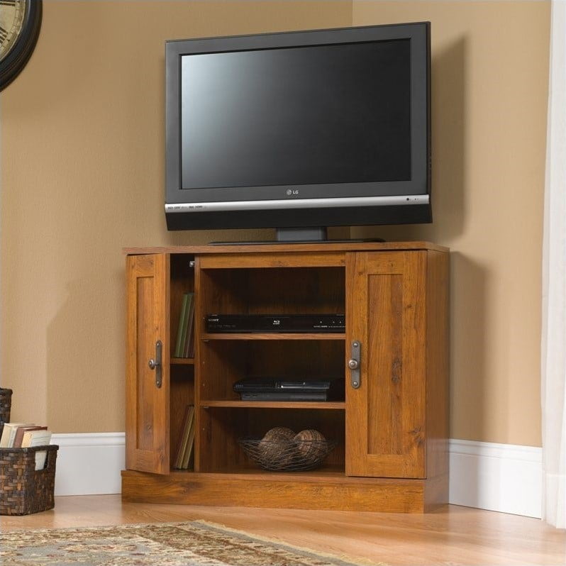 Details About Corner Tv Stand Flat Screen Entertainment Center Console Media Cabinet Wood Oak
