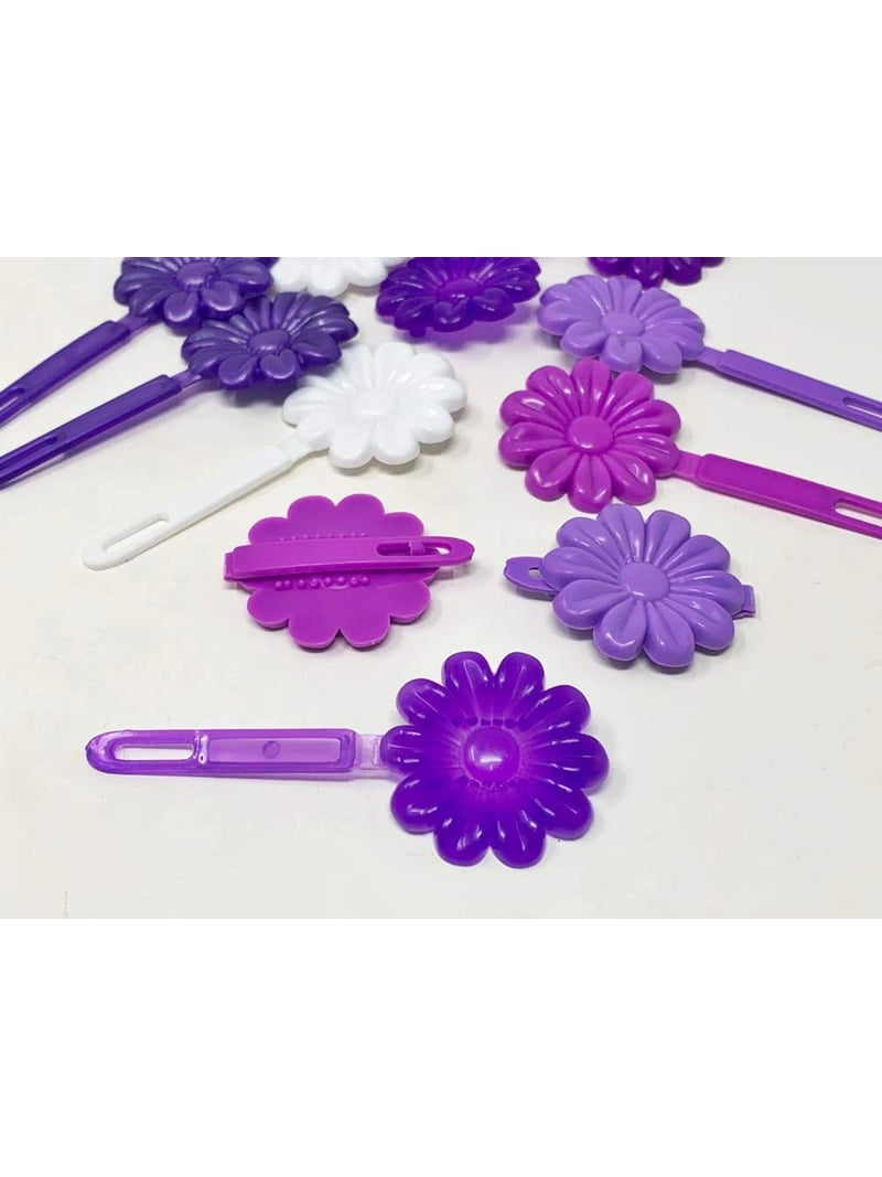 Tara Children's Self Hinge Plastic Flower Hair Barrettes - Purple