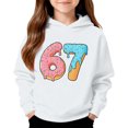 thumbnail image 2 of Playtopia Youth Donut Ice Cream Number 67 Graphic Hooded Pullover 350g Polyester Long Sleeve Kangaroo Pocket Casual Sweatshirt 1PC Big Kids Sizes 100-160, 2 of 4