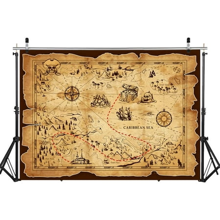 Image of 7x5FT Pirate Treasure Map Backdrop Pirate Party Decorations Pirate Map Backdrop Island Treasure Map Backdrop