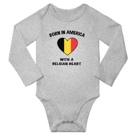 

Born in America With a Belgian Heart Baby Long Sleeve Bodysuit (Gray 12 Months)