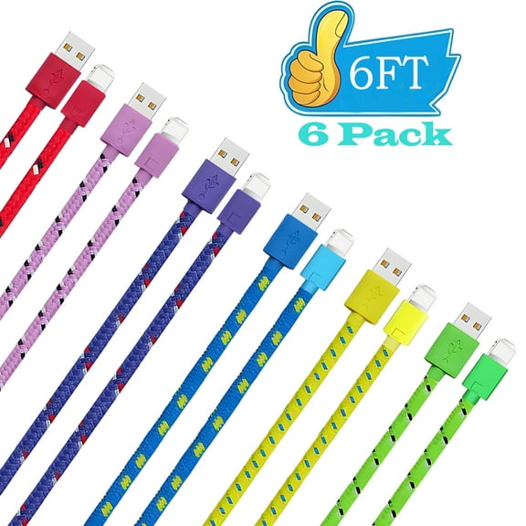 6Pack Usb Light-ning Cable Compatible with iPhone Charger 6ft Cord Fast Charging,AlmosTen Nylon Braided 3A Fast Charging Compatible with iPhone Charger Cable 14/13/12/11/10,MultiColor