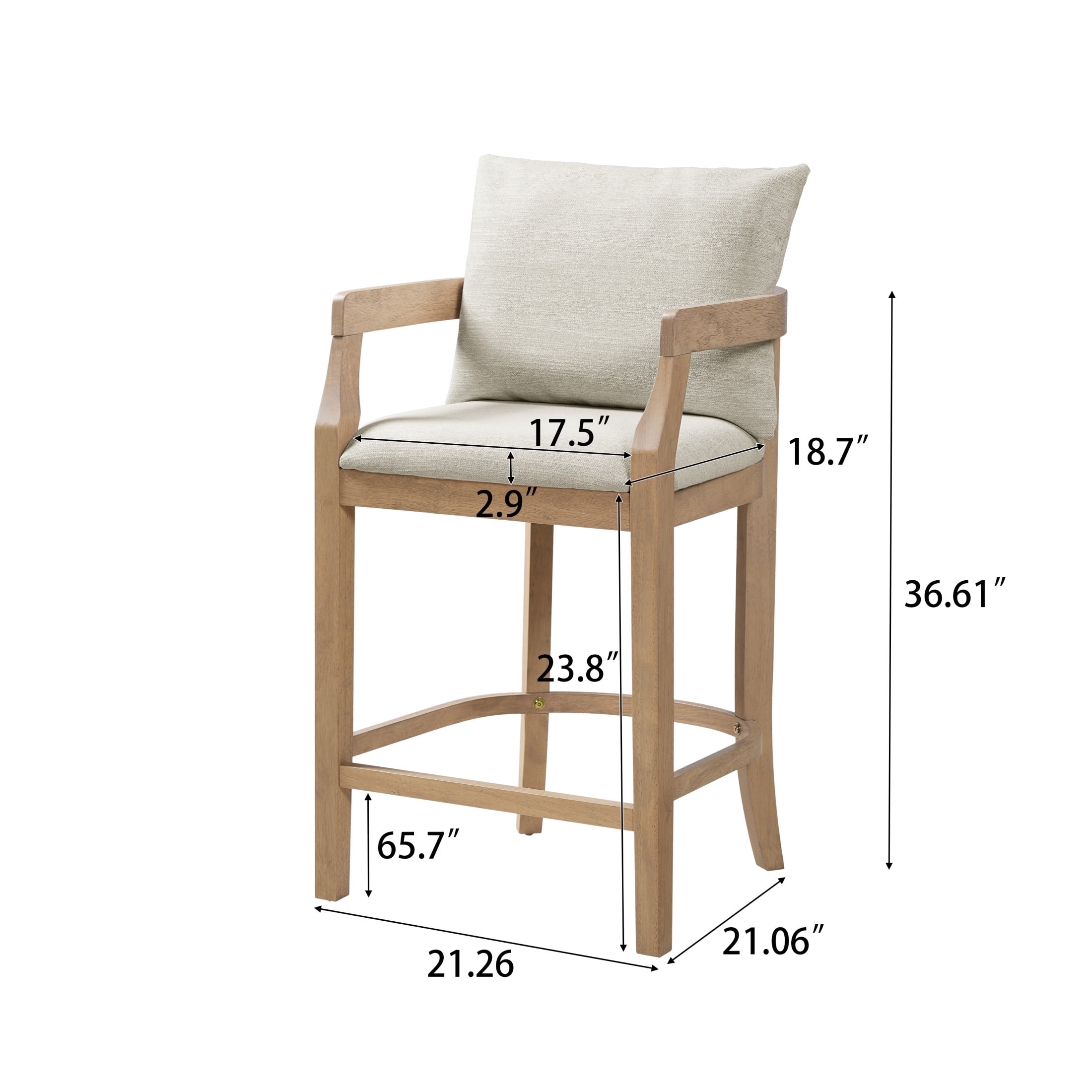 Christopher Knight Home 33" Scandinavian Bar Stools, Counter Height Stools with Arms Set of 2, Natural