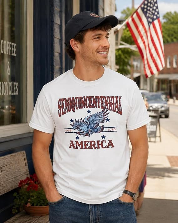 USA Semiquincentennial 250th Anniversary 1776–2026 Eagle Graphic T-Shirt, Patriotic Independence Celebration Tee, Unisex Adult White, XXXL
