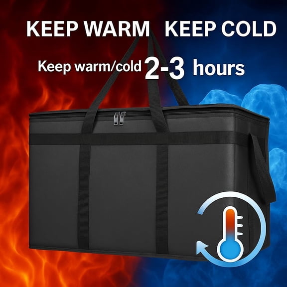 2-Pack Insulated Food Delivery Bag With Hard Bottom, Pizza Cooler Bags, Rideshare Delivery Bag, Grocery Shopping and Catering, Thermal Cold/Hot Styrofoam Carrier for Travel/Car