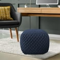 thumbnail image 2 of HLL Square Pouf Ottoman, Navy Blue 18.5" W x 18.5" D x 14.5" H Cotton Knit Foot Stool - Boho Floor Pouffe for Living Room, Bedroom, Home Office, 2 of 7