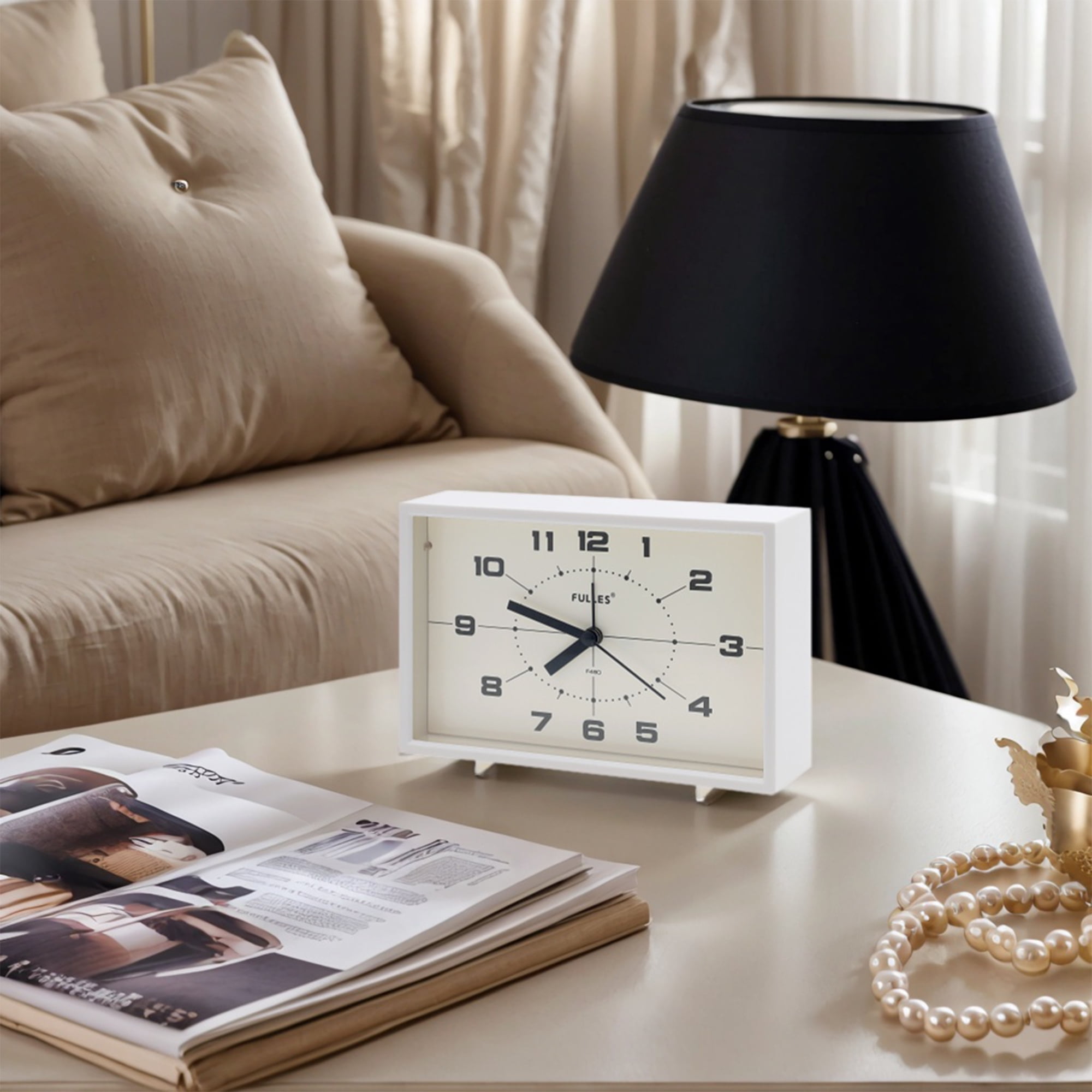 Unique Bargains Mechanical Alarm Clock with Night Light White 6.3"L x 1.8"W x 4.1"H
