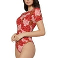 thumbnail image 2 of The Xecao Rose Flowers Women's Crew Neck Body Suit, a short-sleeved bodysuit and basic swimsuit, both comfort and style for dating and daily life, 2 of 9