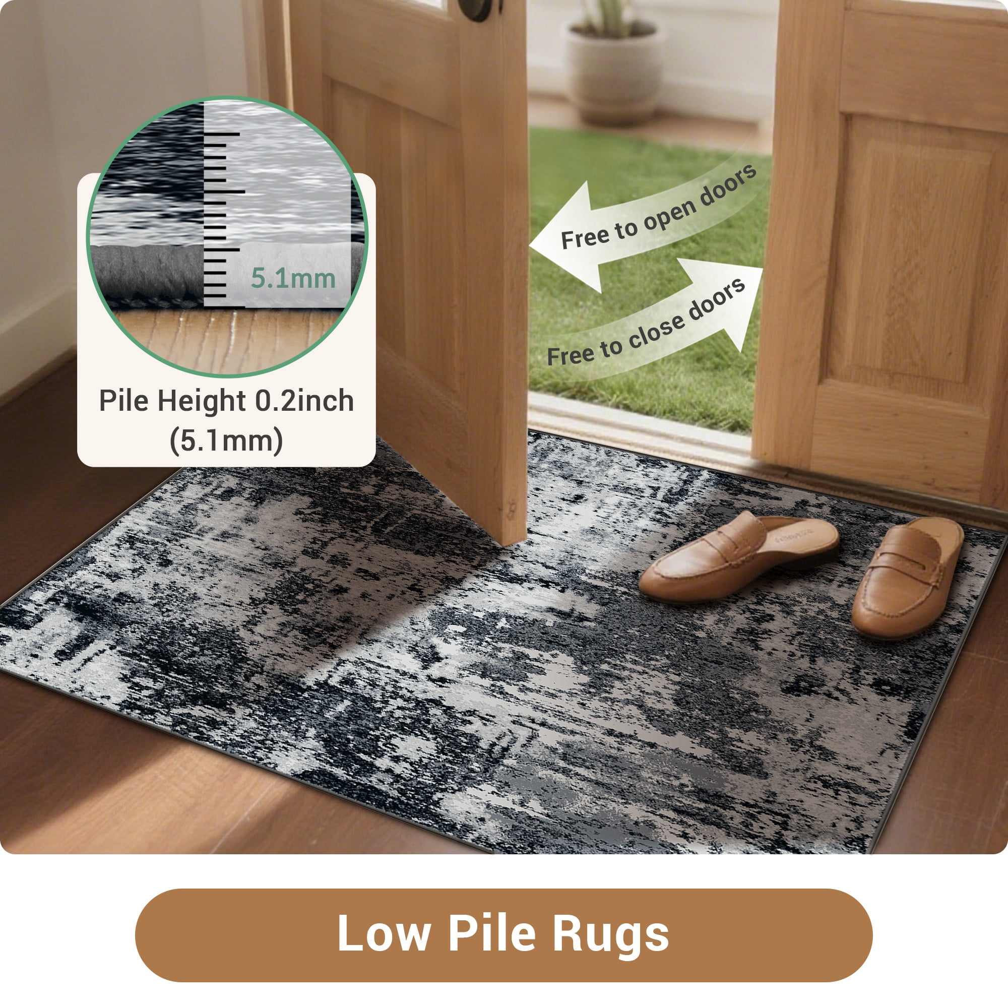 NewBuros Area Rugs 6'x9', Modern Abstract Non-Slip Washable Rugs for Living Room, Soft Low Pile Stain Resistant Indoor Carpet for Bedroom Dining Room Playroom, Black