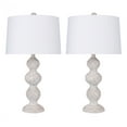 thumbnail image 2 of 25.5" Aged White Wash Polyresin Table Lamp w/ Carved Base & Off-White Linen Shade (Set of 2), 2 of 4