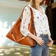 thumbnail image 3 of HONGLONG Tote Shoulder Bag Zipper Crossbody Bag for Women，Leather Handbag for Travel Work and School，Brown, 3 of 9