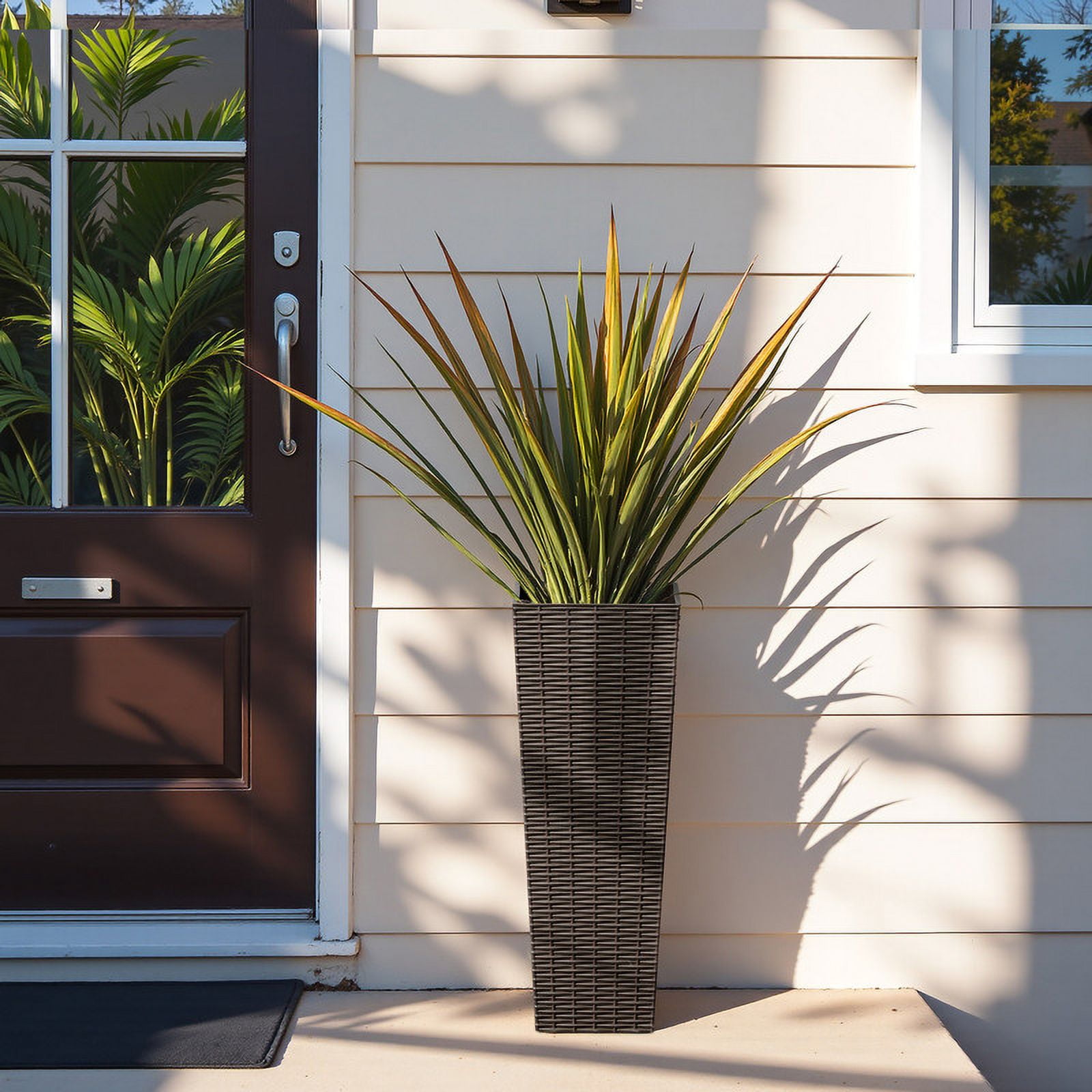 Homall 2-Pack 24" Tall Outdoor Plastic Planters with Inside Pots, Rattan - Patterned for Patio Decor