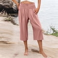 thumbnail image 2 of Summer Savings Clearance! Stamzod Summer Capri Pants for Women Fashion Solid Color Elastic Waist Wide Leg Cropped Pants Casual High Waisted Capris for Women with Pockets Pink-1 XL, 2 of 7