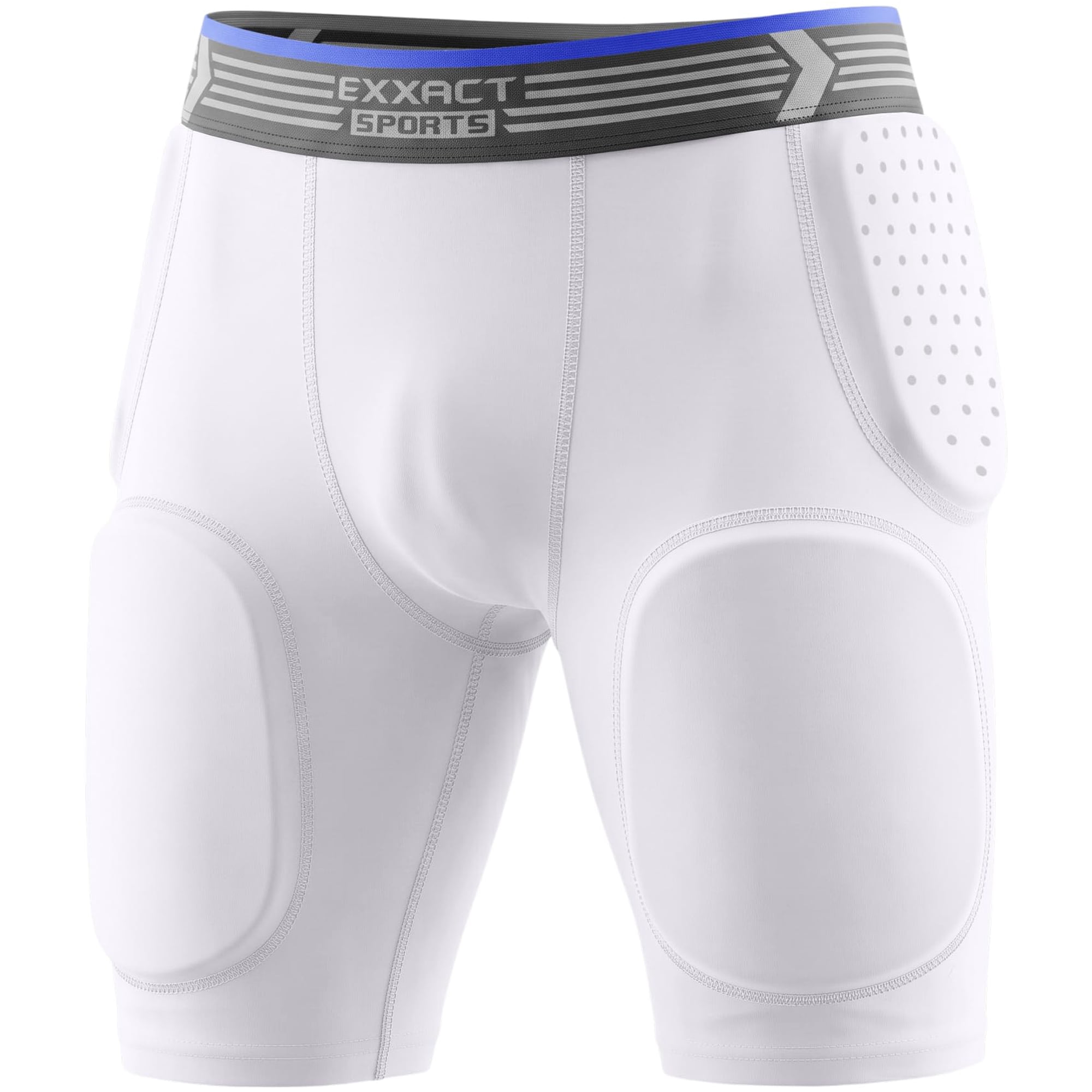 Exxact Sports Rebel 5-Pad Youth Football Girdle for Boys with Integrated Hip, Thighs, Tailbone Pads, Padded Compression Shorts, Football Girdle Youth with Cup Pocket (White, Y2XS)