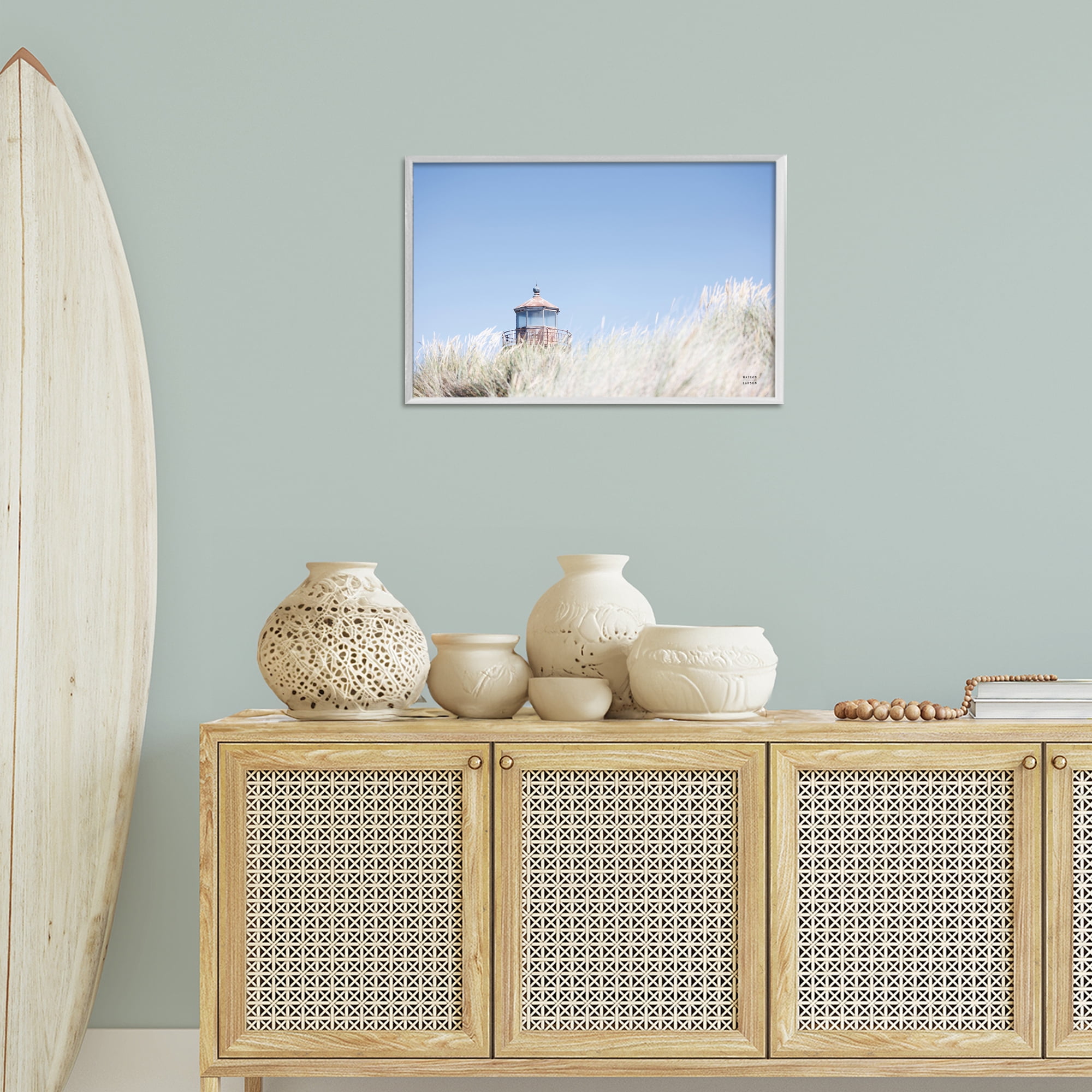Stupell Industries Peering Over Lighthouse Landscape Photography White Framed Art Print Wall Art, 24 x 16