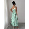 thumbnail image 2 of Limelight Green Floral Print Waist-Gathering Pleated A-Line Maxi Dress For Women, 2 of 6