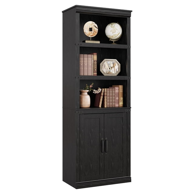Towallmark Librero 5 Niveles 62 cm, Estantería con Puertas, Madera Resistente, para Oficina, Color Negro