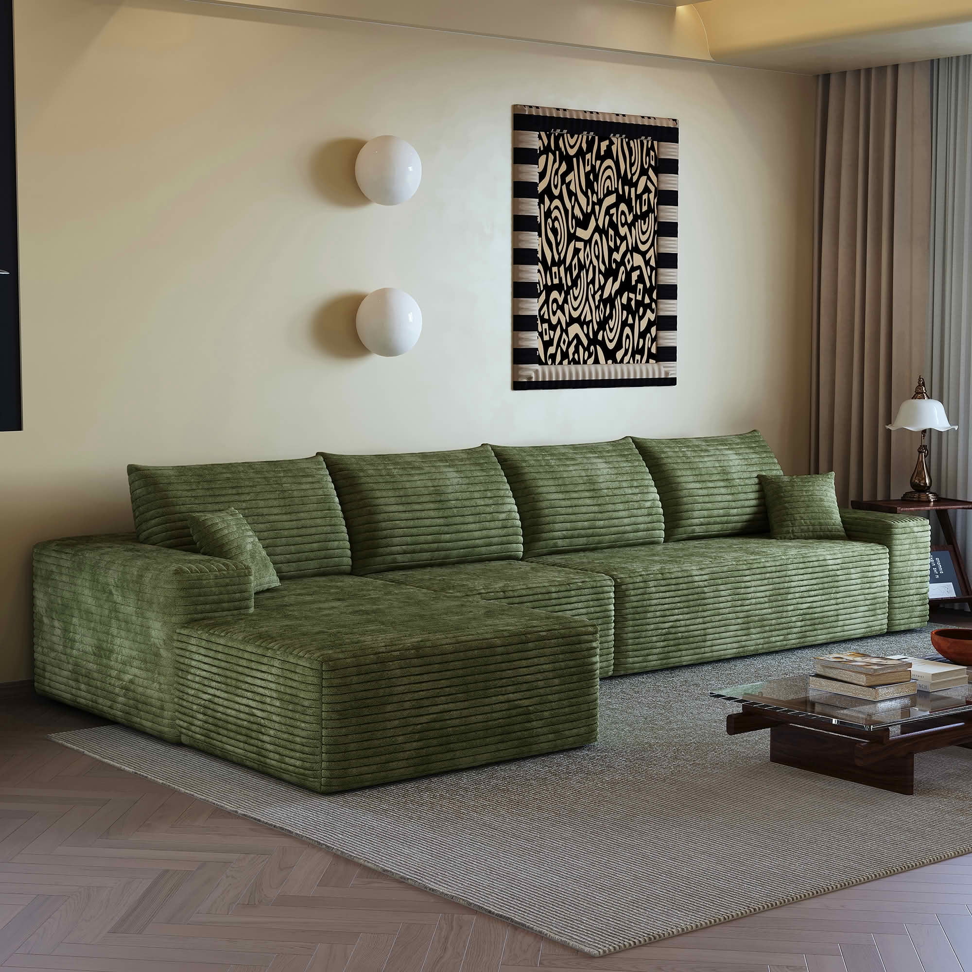 MAYEERTY 135 Inch L‑Shaped Cloud Sectional Couch, Modern Modular Deep‑Seat Corner Sofa with Reversible Chaise, Plush Corduroy Upholstered Sofa, No‑Assembly Required for Living Room Bedroom Apartment